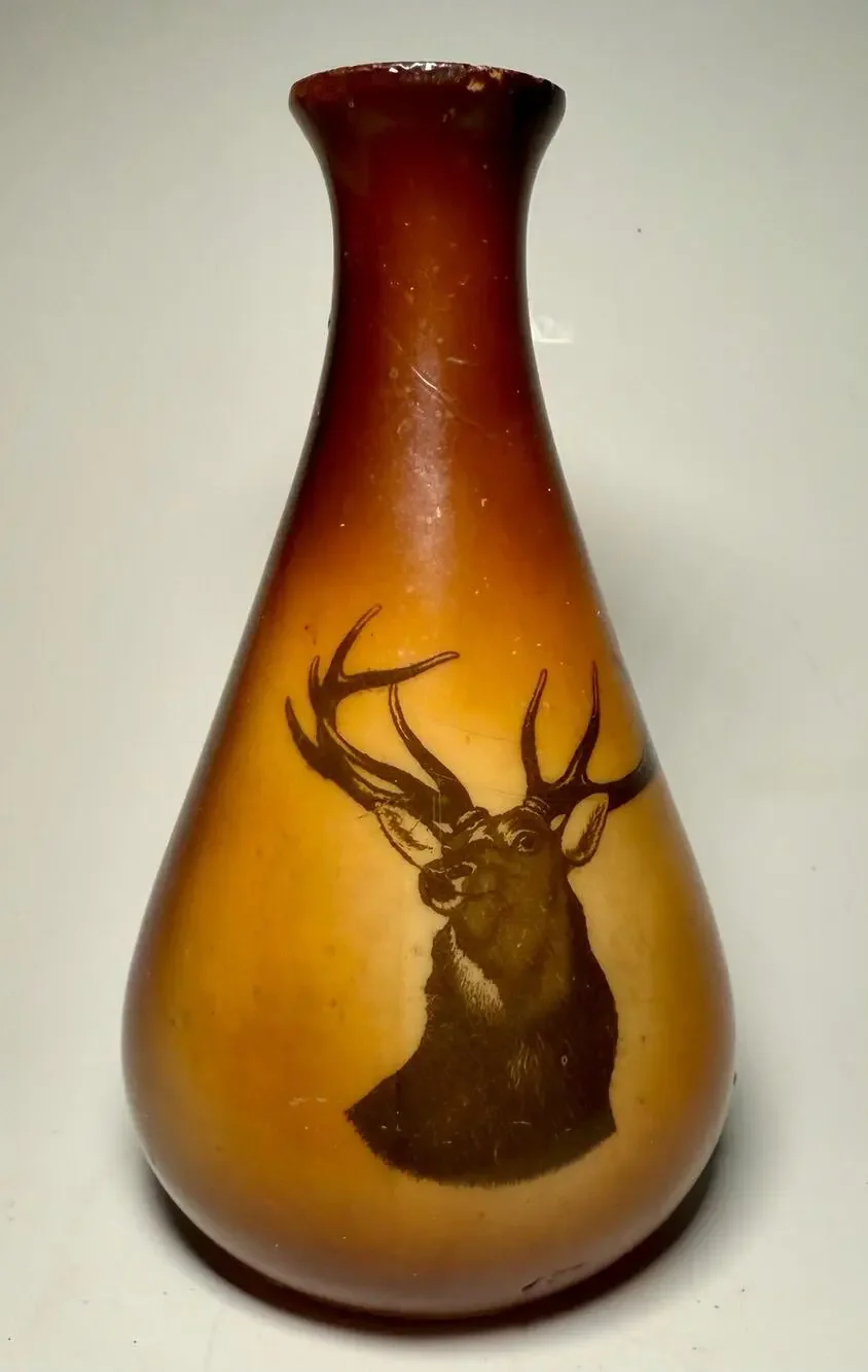 Milk Glass Vase with Deer Transfer Print – Rustic Cabin Decor - Vintage
